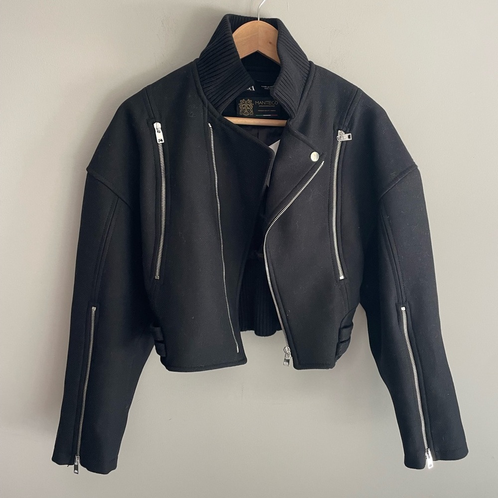 ZARA Italian Wool oversized Crop Biker jacket